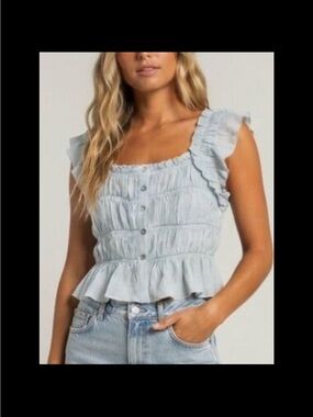 Thirty Thirty LA White Ruffle Peplum Top Button Front S NWT